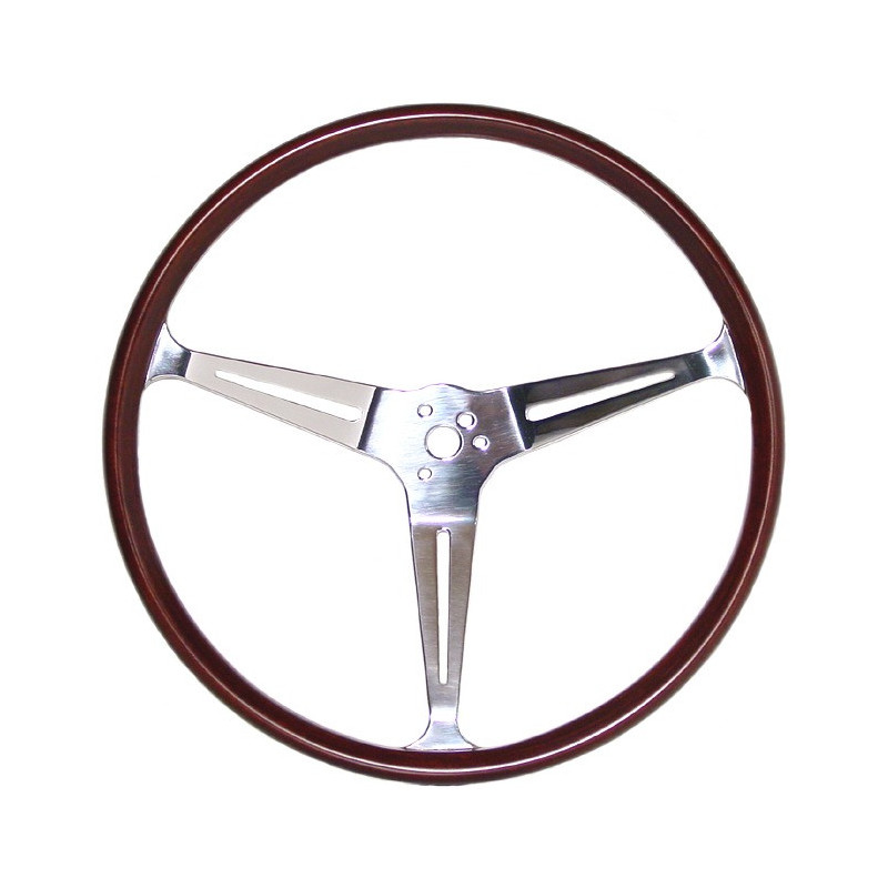 Volant FLAT 4 GT 3 branches chromées et tour bois diamètre 15 1/2"